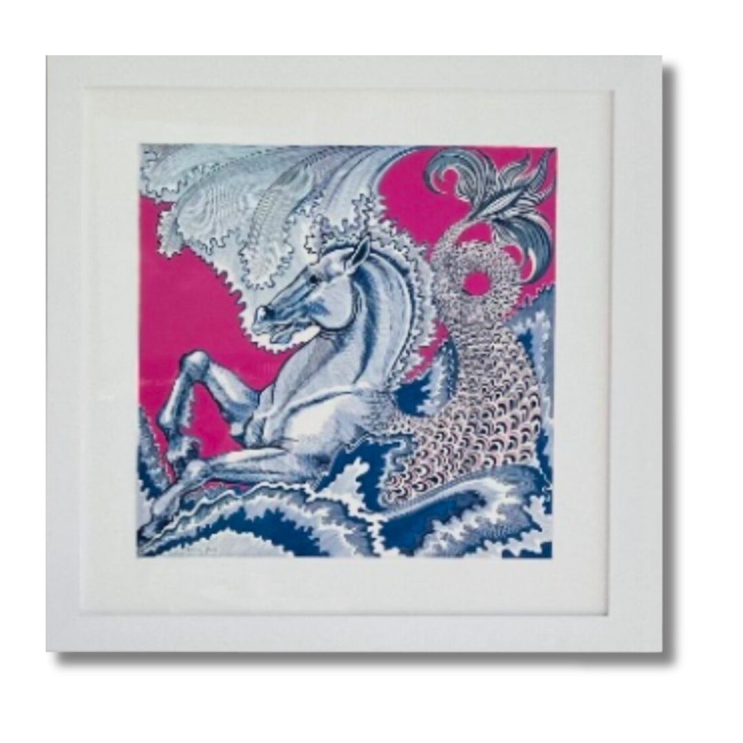 Cheval Sirene Framed Vintage Silk Scarf 52"