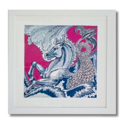Cheval Sirene Framed Vintage Silk Scarf 52"
