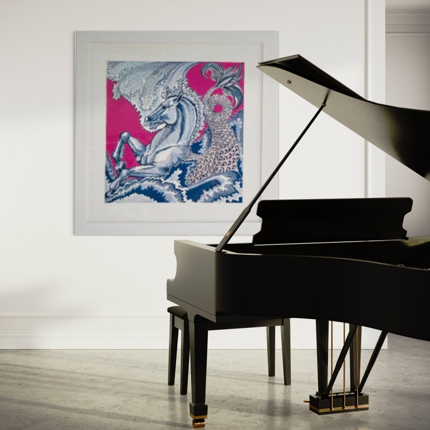 Cheval Sirene Framed Vintage Silk Scarf 52"