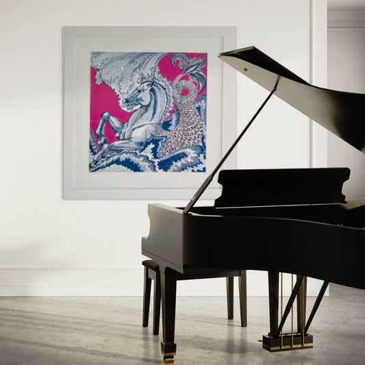 Cheval Sirene Framed Vintage Silk Scarf 52"