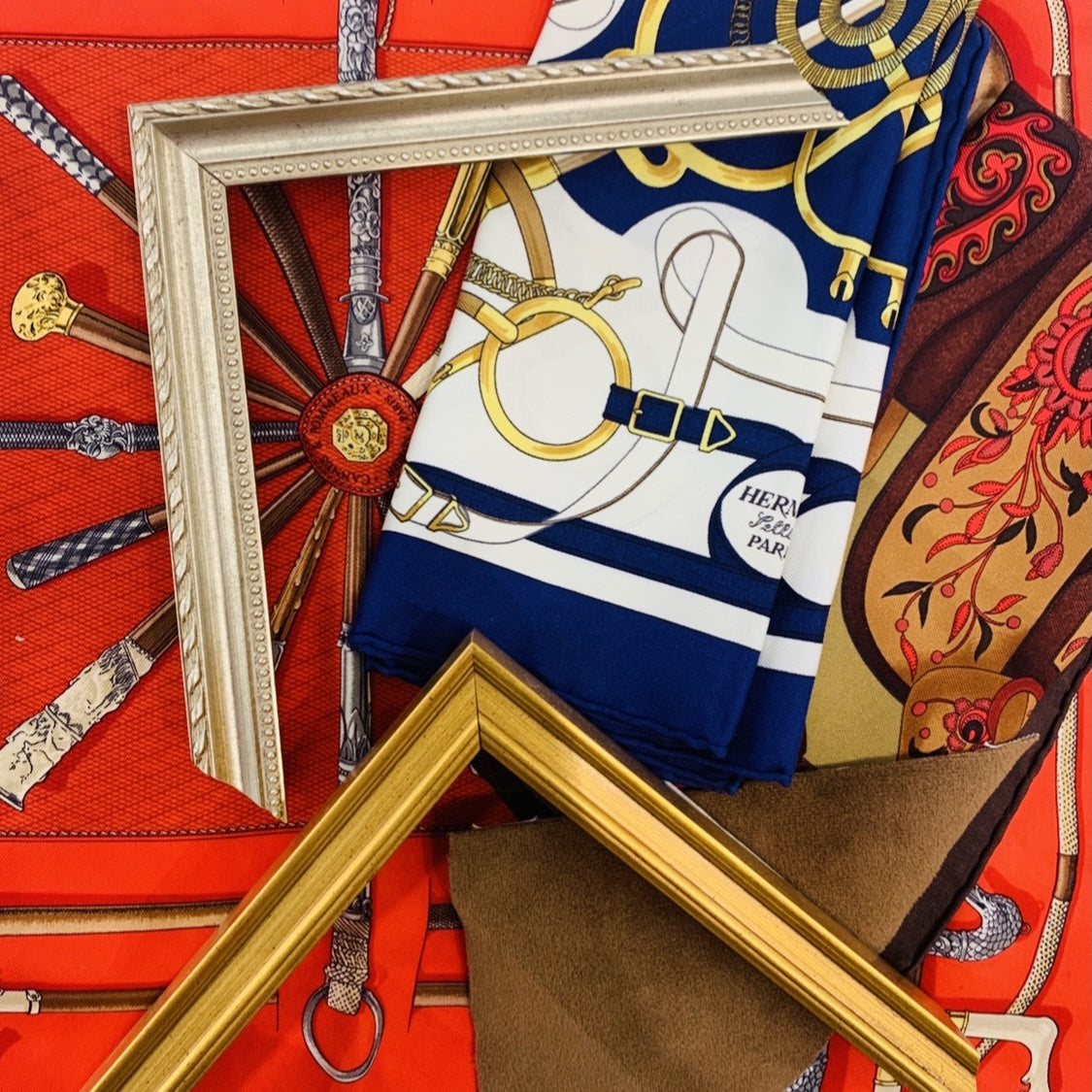 Cheval a la Couverture Framed Vintage Silk Scarf 22"