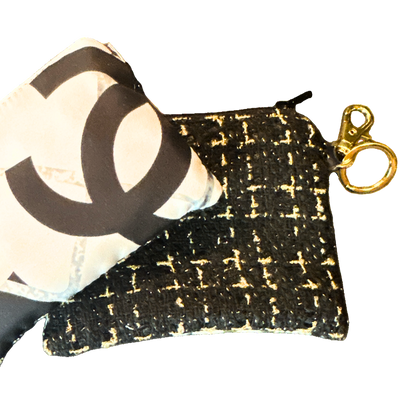 CC Logo Camellia Noir Vintage Silk Scarf Coffee Run Keychain Bag