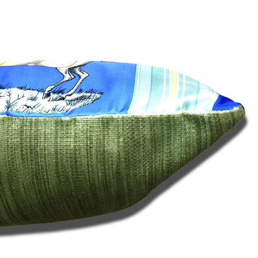 Couvertures et Tenues du Jour Blue Vintage Silk Scarf Lumbar Pillow 35"