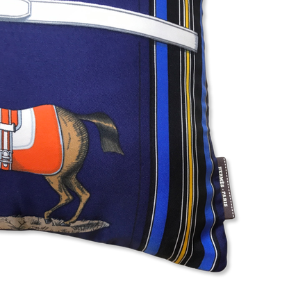 Couvertures et Tenues du Jour Blue Vintage Silk Scarf Lumbar Pillow 35"