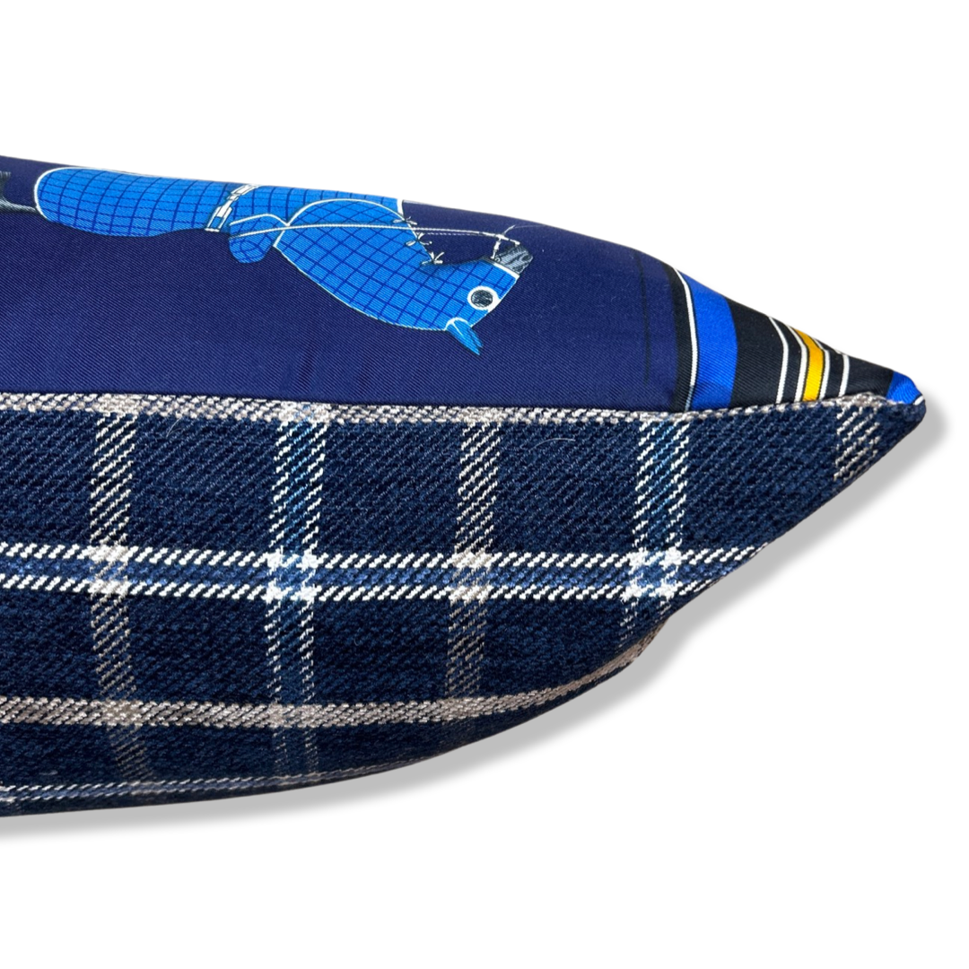 Couvertures et Tenues du Jour Blue Vintage Silk Scarf Lumbar Pillow 35"