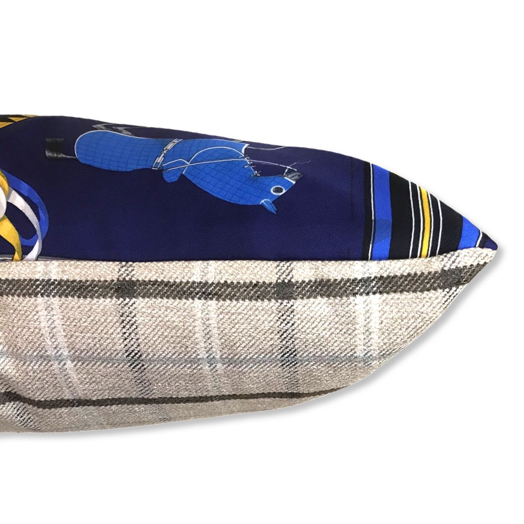 Couvertures et Tenues du Jour Blue Vintage Silk Scarf Lumbar Pillow 35"