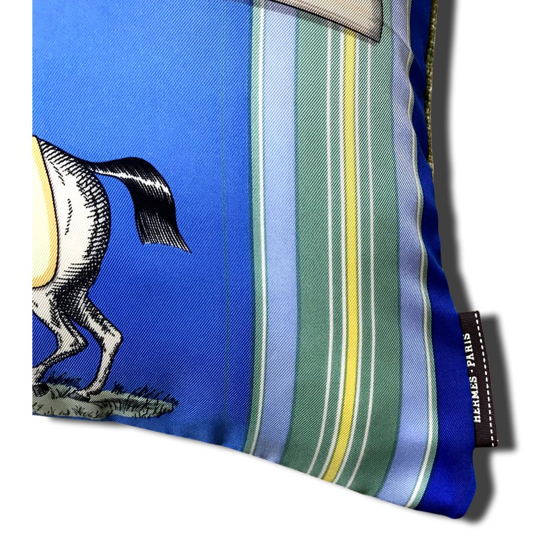 Couvertures et Tenues du Jour Blue Vintage Silk Scarf Lumbar Pillow 35"