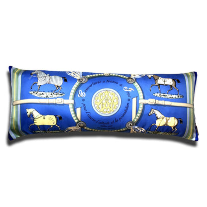 Couvertures et Tenues du Jour Blue Vintage Silk Scarf Lumbar Pillow 35"