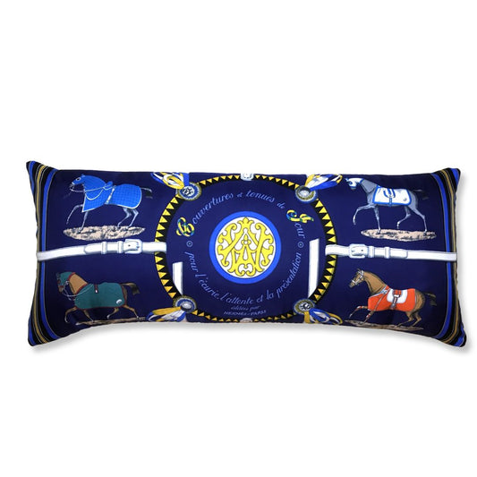 Couvertures et Tenues du Jour Blue Vintage Silk Scarf Lumbar Pillow 35"