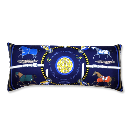 Couvertures et Tenues du Jour Blue Vintage Silk Scarf Lumbar Pillow 35"