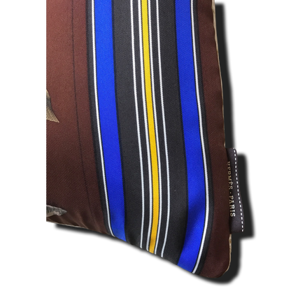 Couvertures et Tenues du Jour Brown Vintage Silk Scarf Lumbar Pillow 35"
