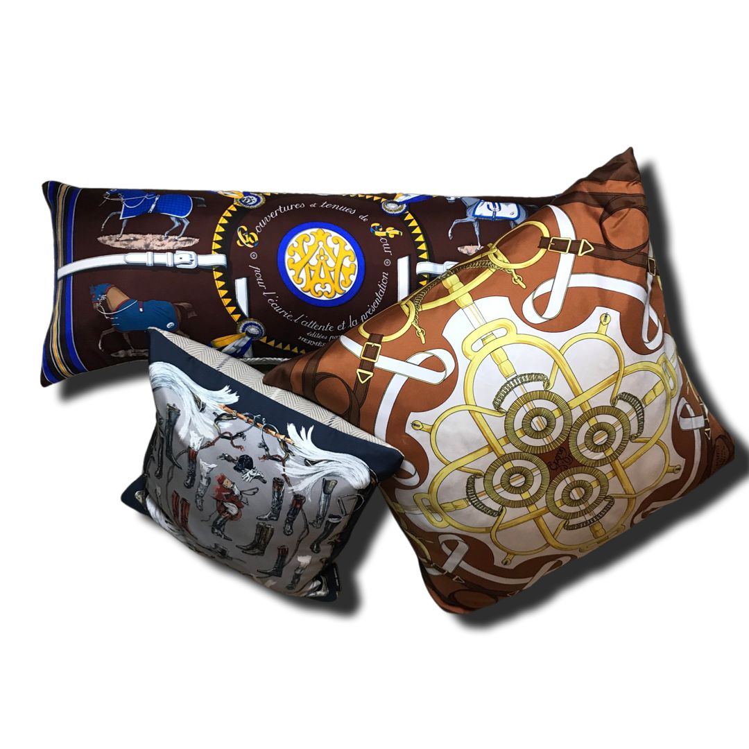 Couvertures et Tenues du Jour Brown Vintage Silk Scarf Lumbar Pillow 35"