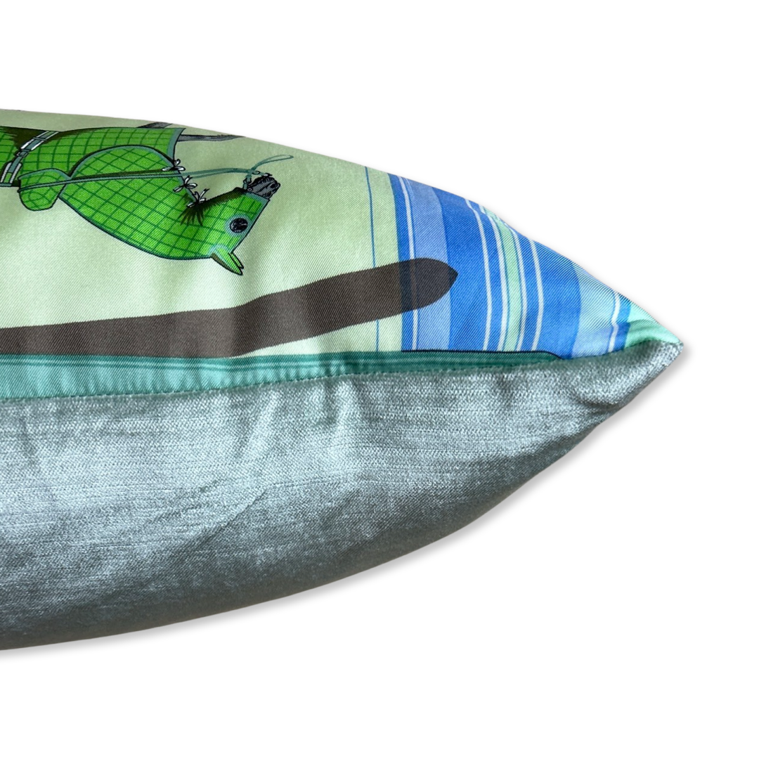 Couvertures et Tenues du Jour Celadon Vintage Silk Scarf Lumbar Pillow 35"
