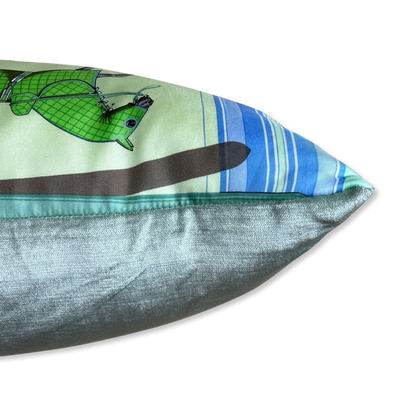 Couvertures et Tenues du Jour Celadon Vintage Silk Scarf Lumbar Pillow 35"