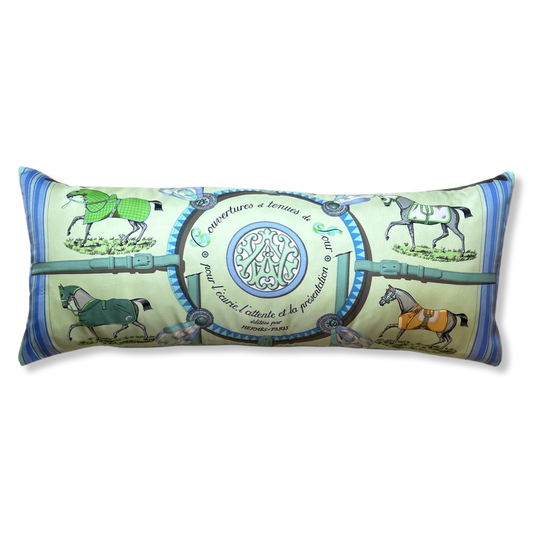 Couvertures et Tenues du Jour Celadon Vintage Silk Scarf Lumbar Pillow 35"