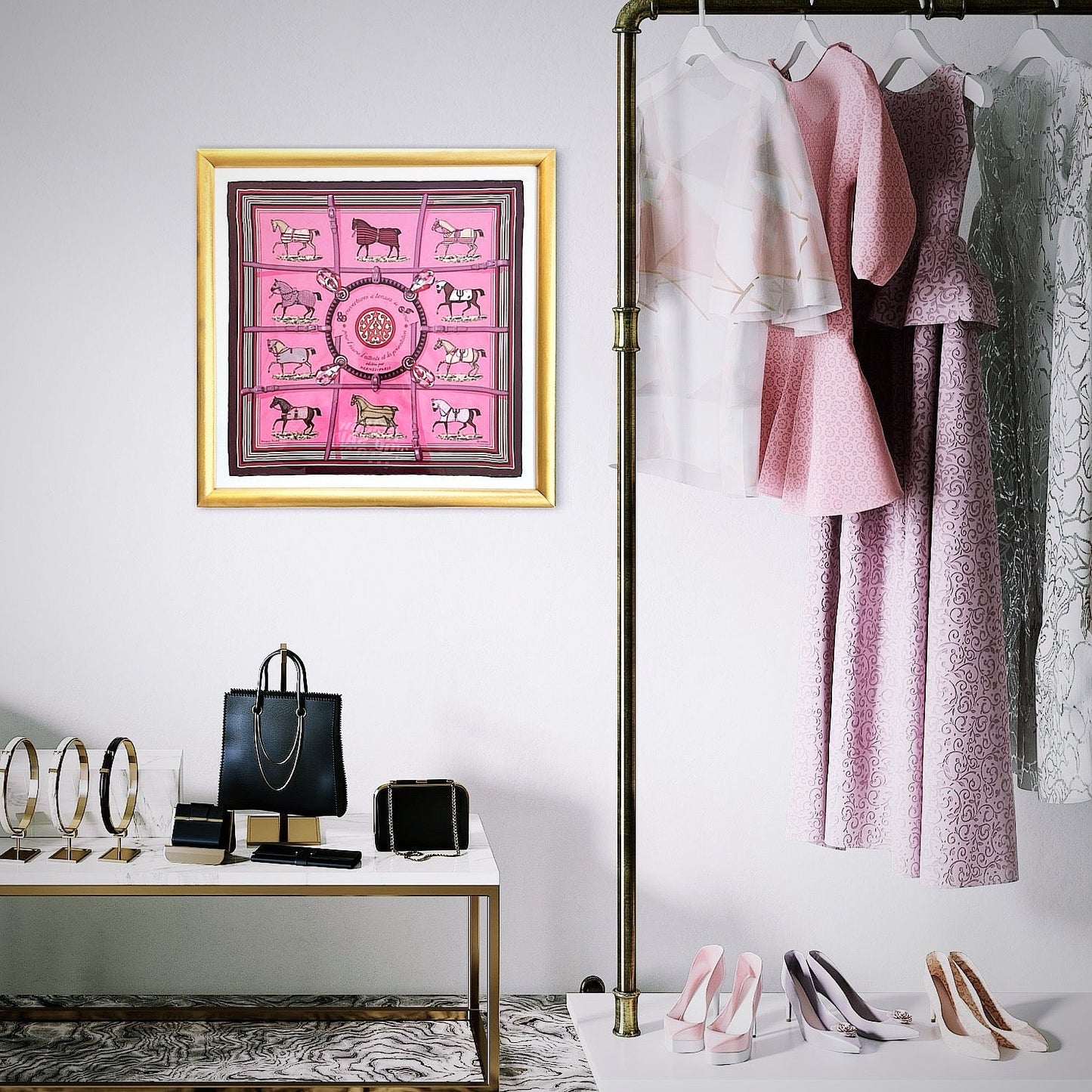 Couvertures et Tenues du Jour Framed Vintage Silk Scarf 21"