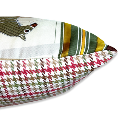Couvertures et Tenues du Jour Neutral Vintage Silk Scarf Lumbar Pillow 35"