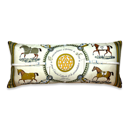 Couvertures et Tenues du Jour Neutral Vintage Silk Scarf Lumbar Pillow 35"