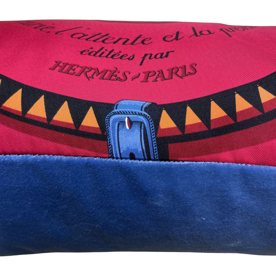Couvertures et Tenues du Jour Red Vintage Silk Scarf Lumbar Pillow 35"