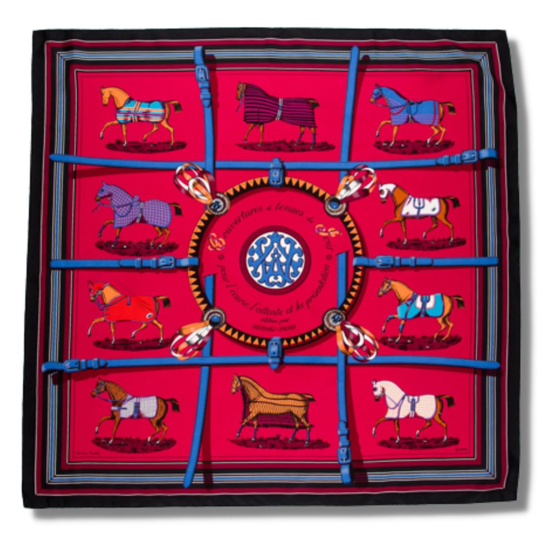 Couvertures et Tenues du Jour Red Vintage Silk Scarf Lumbar Pillow 35"
