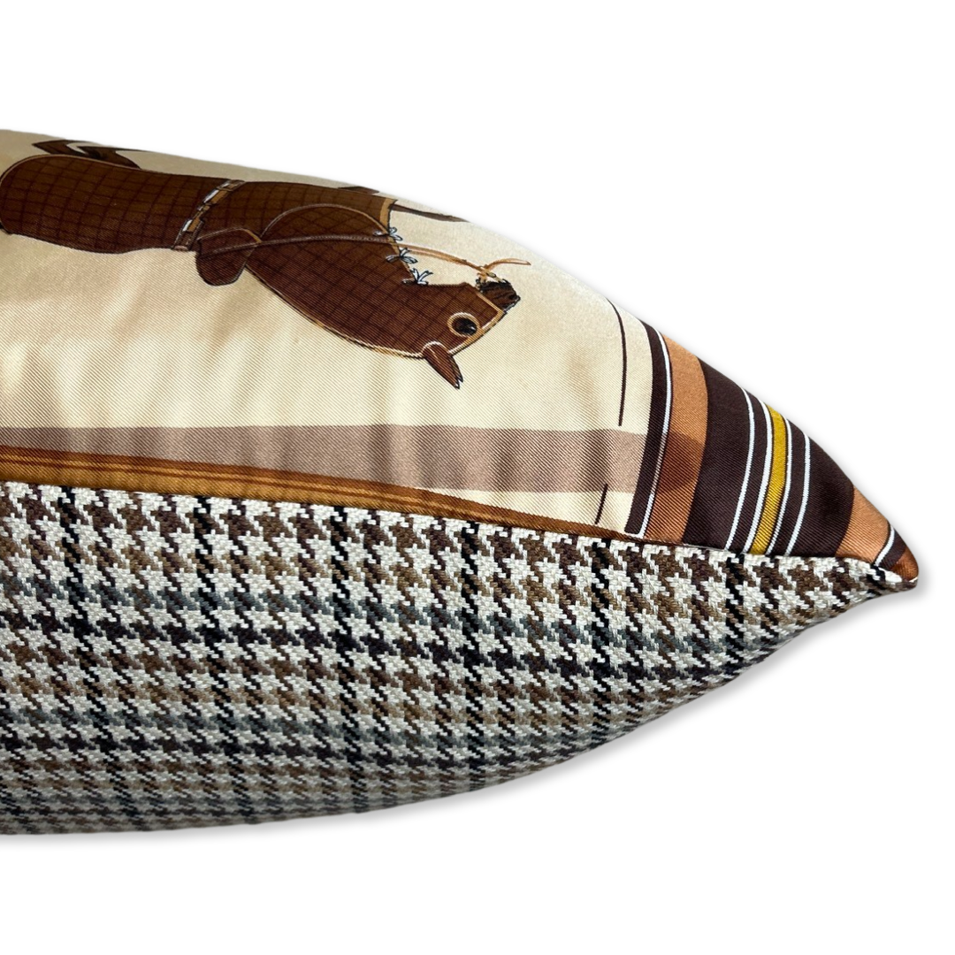Couvertures et Tenues du Jour Tan Vintage Silk Scarf Lumbar Pillow 35"