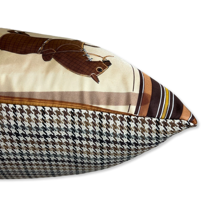 Couvertures et Tenues du Jour Tan Vintage Silk Scarf Lumbar Pillow 35"