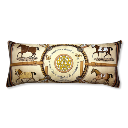 Couvertures et Tenues du Jour Tan Vintage Silk Scarf Lumbar Pillow 35"