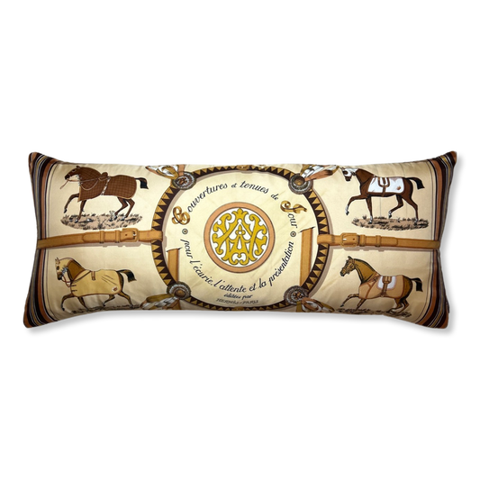 Couvertures et Tenues du Jour Tan Vintage Silk Scarf Lumbar Pillow 35"