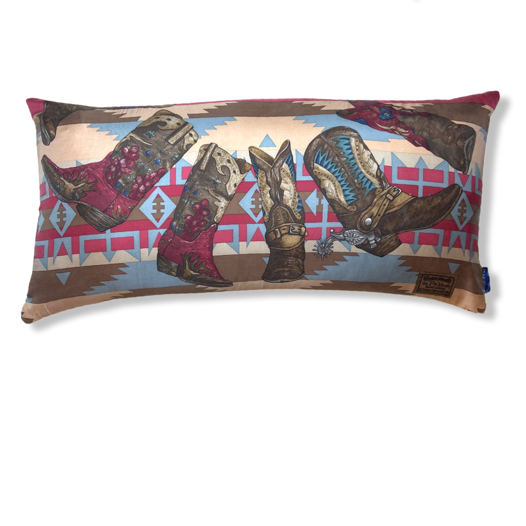 Cowboy Boots Vintage Silk Scarf Pillows 35"