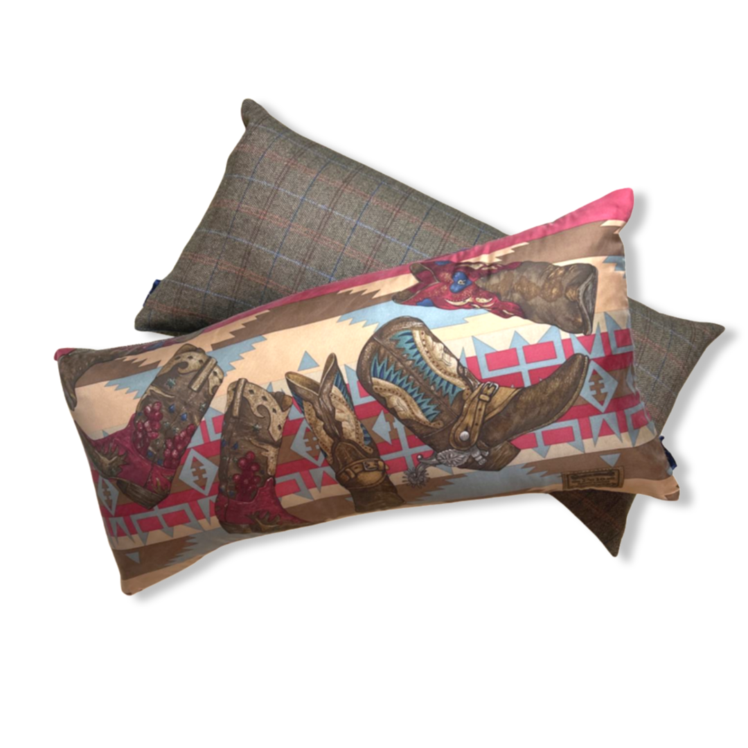 Cowboy Boots Vintage Silk Scarf Pillows 35"