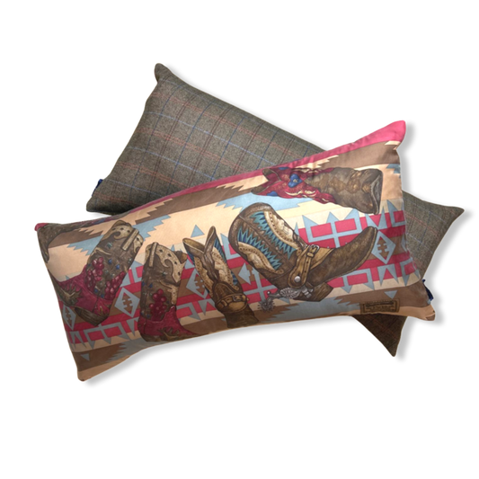 Cowboy Boots Vintage Silk Scarf Pillows 35"