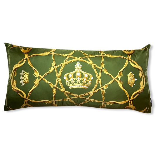 Crown Vintage Silk Scarf Lumbar Pillow 35"