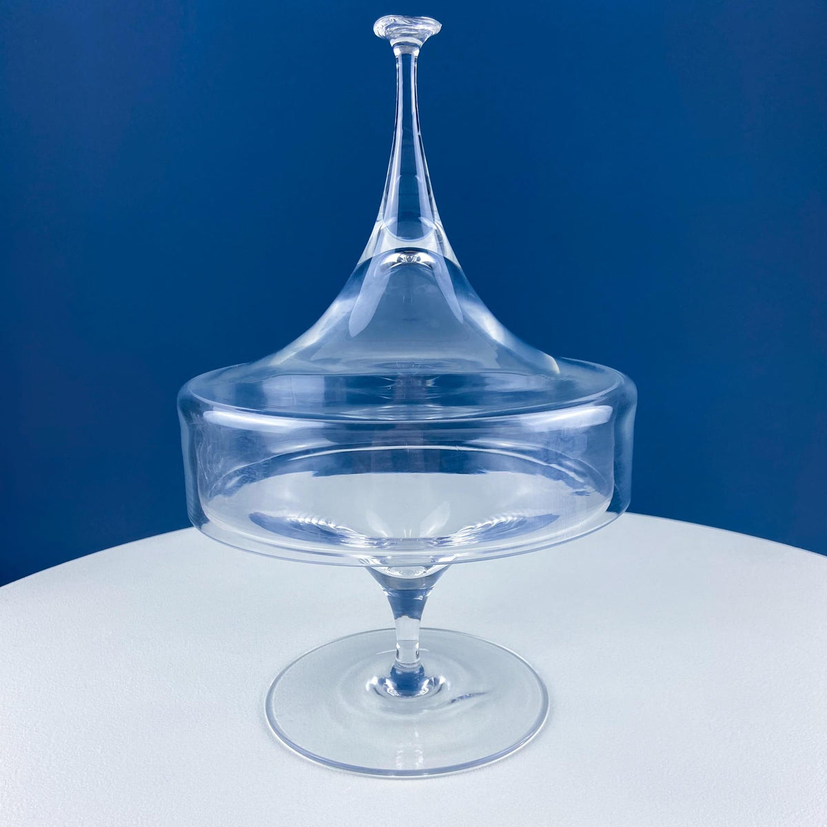 Crystal Clear Footed Candy Bowl or Serving Dish with Empoli Style Lid. Unique Mid Century Modern Apothecary Jar. Home Store Cafe Decor.