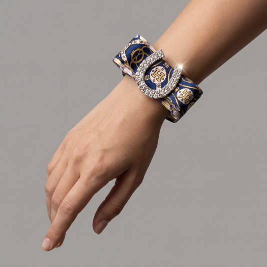 Horseshoe Vintage Silk Necktie Cuff Bracelet
