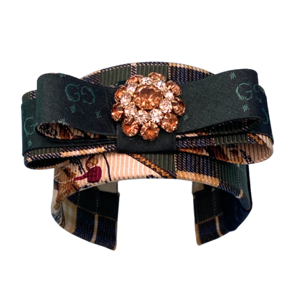 GG Equestrian Vintage Silk Necktie Cuff Bracelet