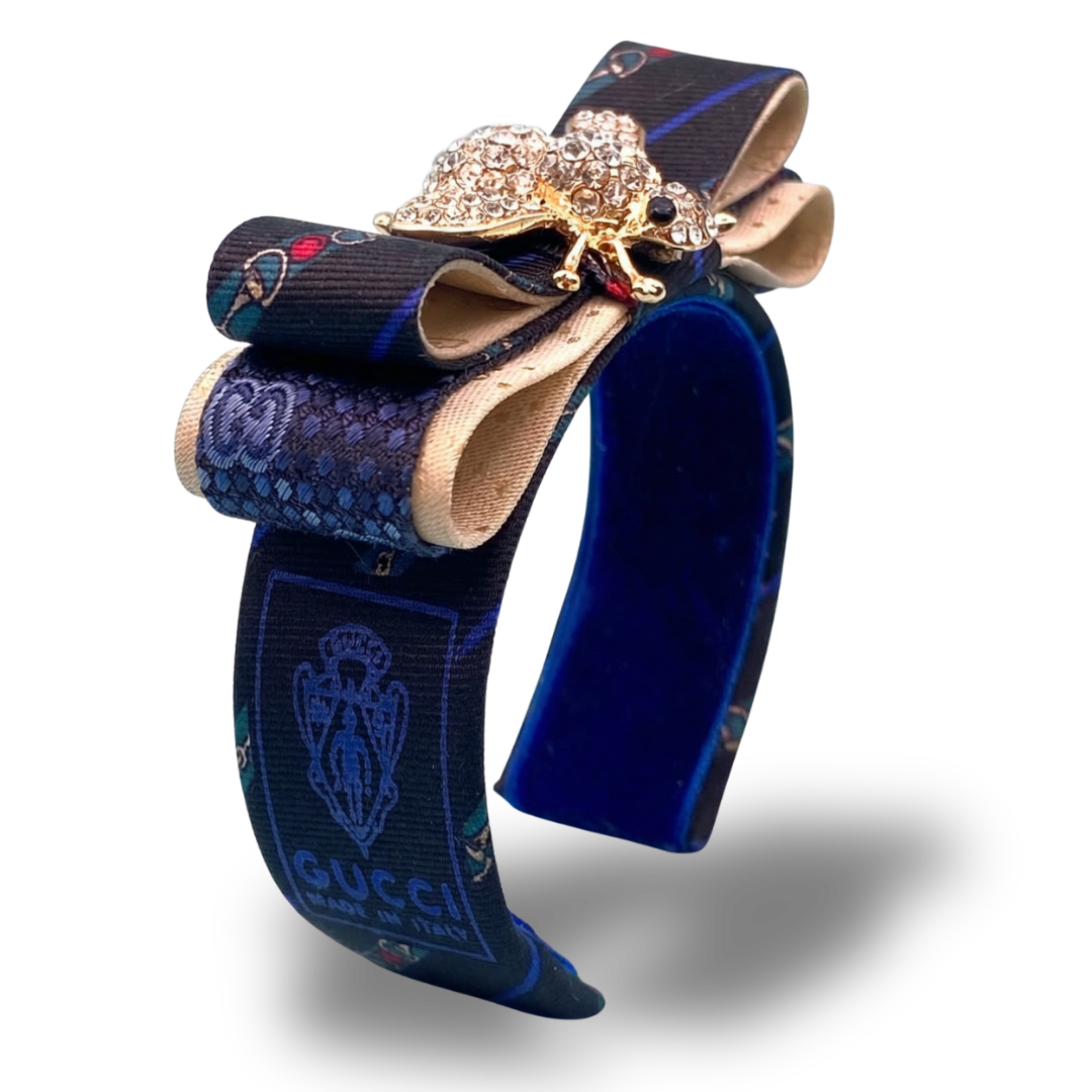 Horsebit Bumblebee Vintage Silk Necktie Cuff Bracelet