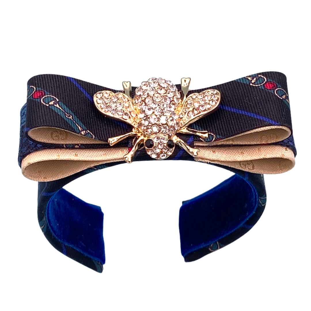 Horsebit Bumblebee Vintage Silk Necktie Cuff Bracelet