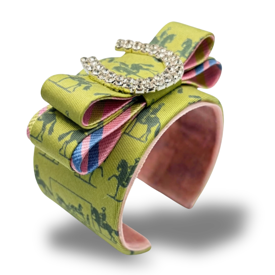 Equestrian Horseshoe Vintage Silk Necktie Cuff Bracelet