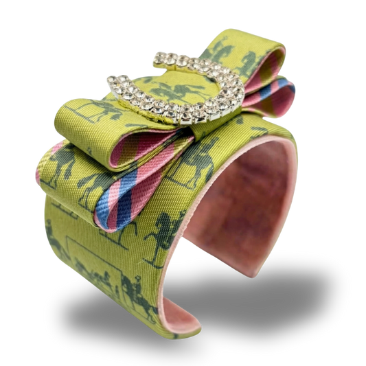 Equestrian Horseshoe Vintage Silk Necktie Cuff Bracelet