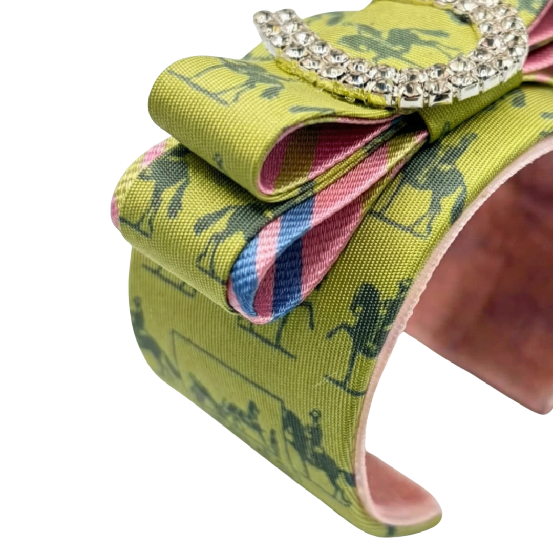 Equestrian Horseshoe Vintage Silk Necktie Cuff Bracelet