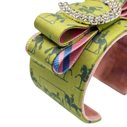 Equestrian Horseshoe Vintage Silk Necktie Cuff Bracelet