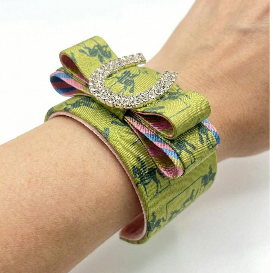 Equestrian Horseshoe Vintage Silk Necktie Cuff Bracelet