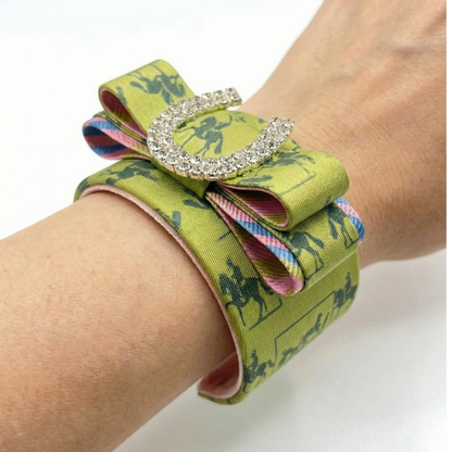 Equestrian Horseshoe Vintage Silk Necktie Cuff Bracelet