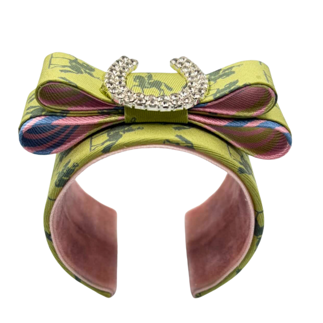 Equestrian Horseshoe Vintage Silk Necktie Cuff Bracelet