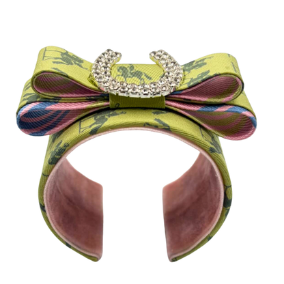 Equestrian Horseshoe Vintage Silk Necktie Cuff Bracelet