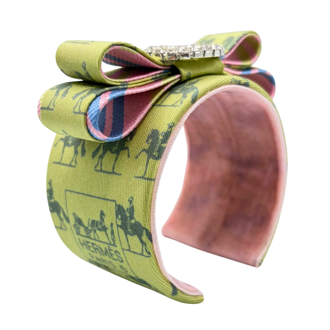 Equestrian Horseshoe Vintage Silk Necktie Cuff Bracelet