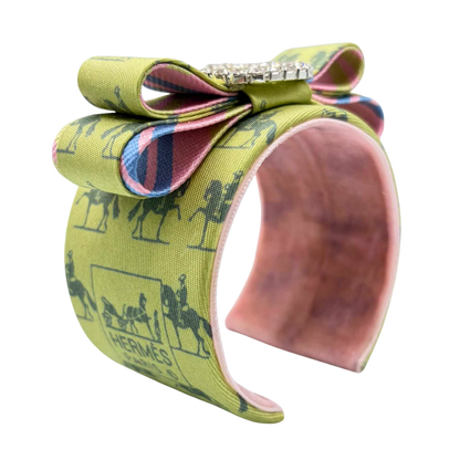 Equestrian Horseshoe Vintage Silk Necktie Cuff Bracelet