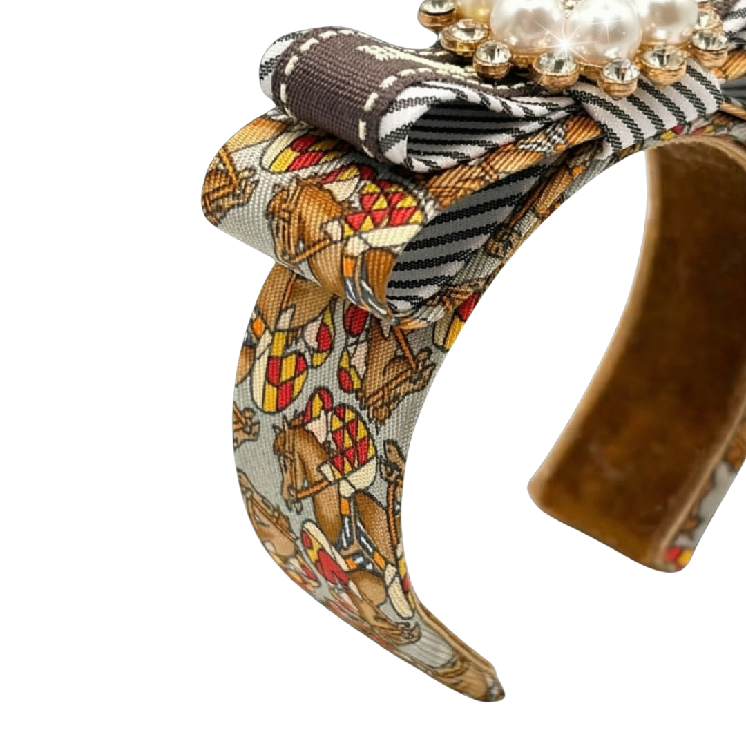 Jockey Pattern Vintage Silk Necktie Cuff Bracelet