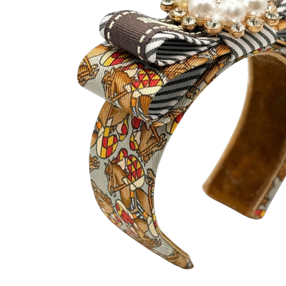 Jockey Pattern Vintage Silk Necktie Cuff Bracelet