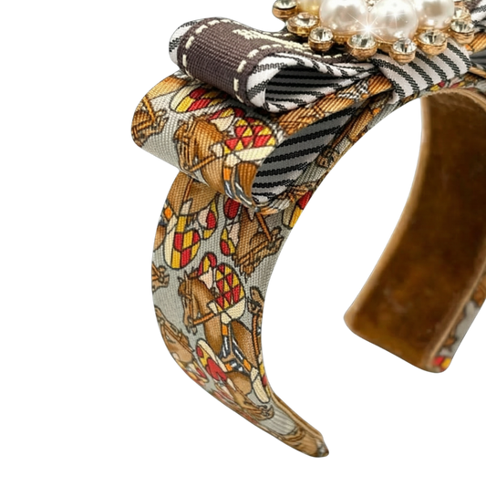 Jockey Pattern Vintage Silk Necktie Cuff Bracelet